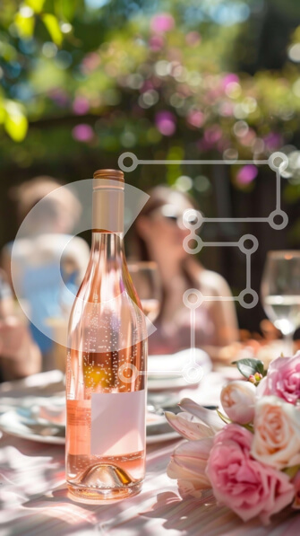 Intra Συλλεκτικό Ξύλινο Παζλ Plywood  4mm - Ροζ μπουκάλι κρασιού και ποτήρια σε υπαίθρια συγκέντρωση Σε Ξύλινο Κουτί - Διαστάσεις: 10x10 cm – 25 κομμάτια