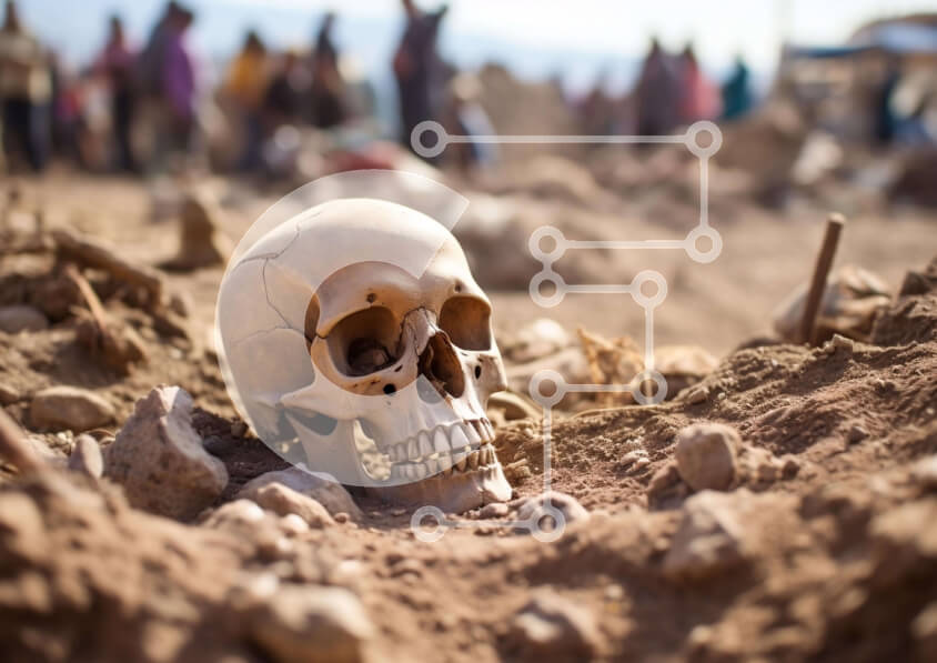 Intra Συλλεκτικό Ξύλινο Παζλ Plywood  4mm - Αρχαιολογική Ανασκαφή με Κρανίο και μέλη της Κοινότητας Σε Ξύλινο Κουτί - Διαστάσεις Puzzle: 10x10 cm – 25 κομμάτια