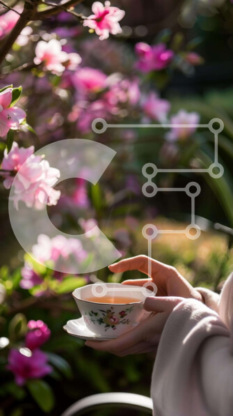 Σετ των 2 Intra Συλλεκτικό Ξύλινο Παζλ Plywood  4mm - Γυναίκα με φλιτζάνι τσαγιού και ροζ λουλούδια Σε Ξύλινο Κουτί - Διαστάσεις: 10x10 cm – 25 κομμάτια