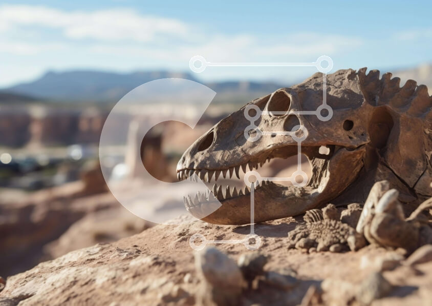 Intra Συλλεκτικό Ξύλινο Παζλ Plywood  4mm - Το κρανίο του τυραννόσαυρου Ρεξ στην έρημο Σε Ξύλινο Κουτί - Διαστάσεις: 10x10 cm – 25 κομμάτια