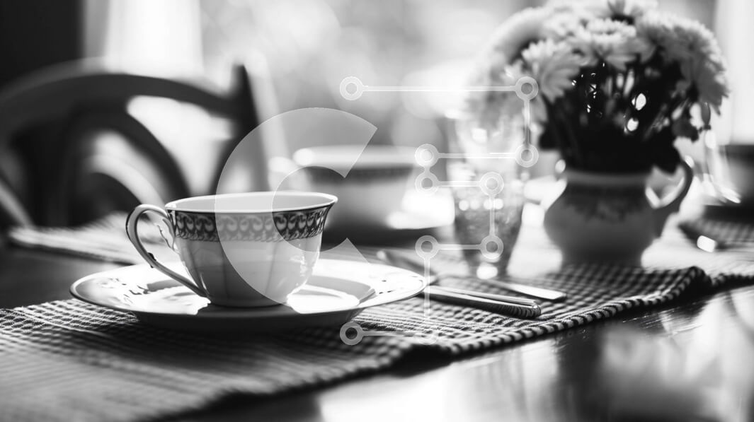 Σετ των 2 Intra Συλλεκτικό Ξύλινο Παζλ Plywood  4mm - Ασπρόμαυρο σερβίτσιο τραπεζιού με ασημικά και λουλούδια Σε Ξύλινο Κουτί - Διαστάσεις: 10x10 cm – 25 κομμάτια