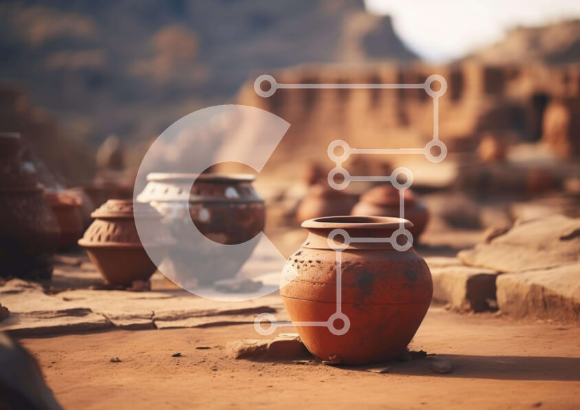 Intra Συλλεκτικό Ξύλινο Παζλ Plywood  4mm - Ομάδα πήλινων αγγείων μπροστά από ερείπια Σε Ξύλινο Κουτί - Διαστάσεις: 10x10 cm – 25 κομμάτια