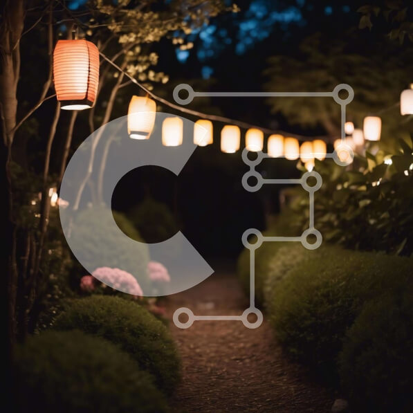 Intra Συλλεκτικό Ξύλινο Παζλ Plywood  4mm - Μονοπάτι με επένδυση από χάρτινα φανάρια τη νύχτα Σε Ξύλινο Κουτί - Διαστάσεις Puzzle: 10x10 cm – 25 κομμάτια