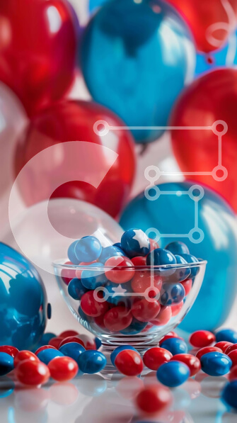 Intra Συλλεκτικό Ξύλινο Παζλ Plywood  4mm - Γυάλινο μπολ με κόκκινες, λευκές και μπλε καραμέλες και μπαλόνια Σε Ξύλινο Κουτί - Διαστάσεις: 10x10 cm – 25 κομμάτια