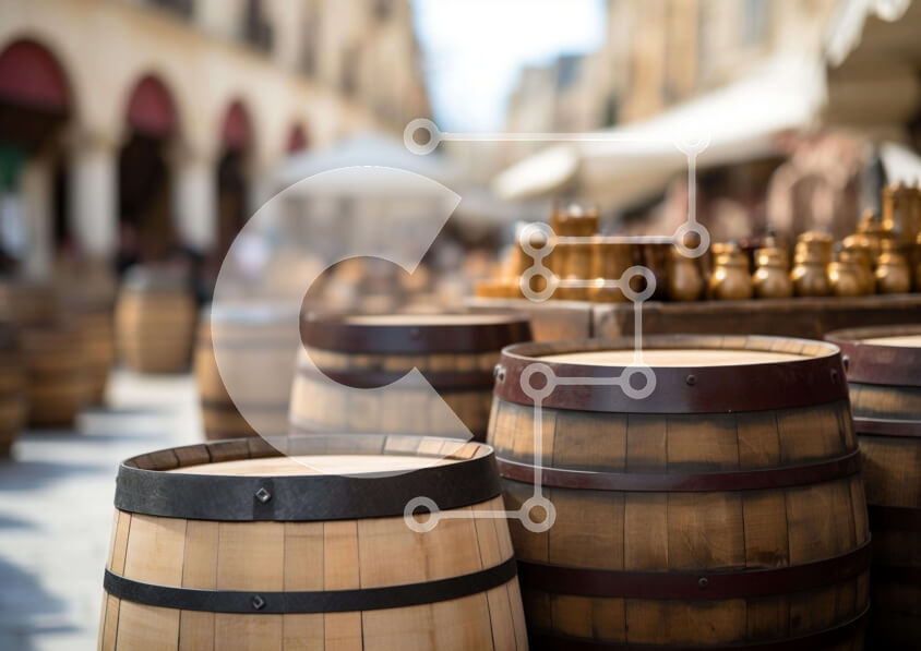 Intra Συλλεκτικό Ξύλινο Παζλ Plywood  4mm - Ξύλινα βαρέλια και κομμάτια σκακιού σε εξωτερικούς χώρους με κόσμο Σε Ξύλινο Κουτί - Διαστάσεις: 10x10 cm – 25 κομμάτια