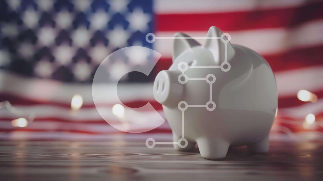 Intra Συλλεκτικό Ξύλινο Παζλ Plywood  4mm - Λευκός κουμπαράς με φόντο αμερικανικής σημαίας Σε Ξύλινο Κουτί - Διαστάσεις: 10x10 cm – 25 κομμάτια