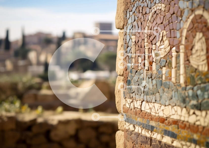 Intra Συλλεκτικό Ξύλινο Παζλ Plywood  4mm - Αρχαίος τοίχος με πολύχρωμα μωσαϊκά και ενδιαφέρουσες φιγούρες Σε Ξύλινο Κουτί - Διαστάσεις Puzzle: 10x10 cm – 25 κομμάτια