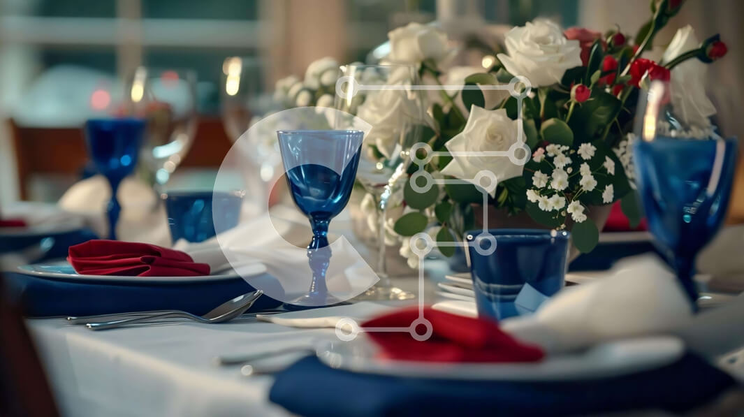 Σετ των 2 Intra Συλλεκτικό Ξύλινο Παζλ Plywood  4mm - Κομψή ρύθμιση τραπεζαρίας με μπλε και κόκκινα πιάτα Σε Ξύλινο Κουτί - Διαστάσεις: 10x10 cm – 25 κομμάτια