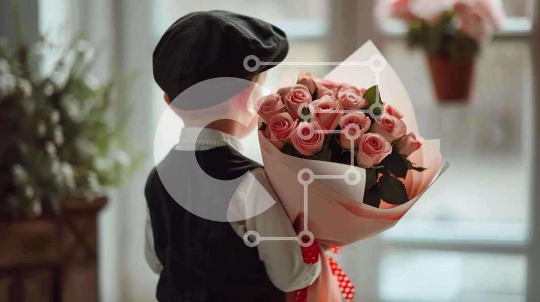 Intra Συλλεκτικό Ξύλινο Παζλ Plywood  4mm - Νεαρό αγόρι με ροζ τριαντάφυλλα Σε Ξύλινο Κουτί - Διαστάσεις Puzzle: 10x10 cm – 25 κομμάτια