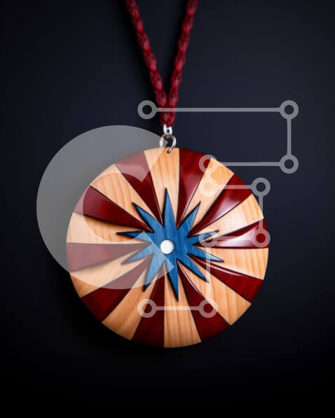 Intra Συλλεκτικό Ξύλινο Παζλ Plywood  4mm - Κυκλικό ξύλινο μενταγιόν με κόκκινο, μπλε και κίτρινο τόνους Σε Ξύλινο Κουτί - Διαστάσεις: 10x10 cm – 25 κομμάτια