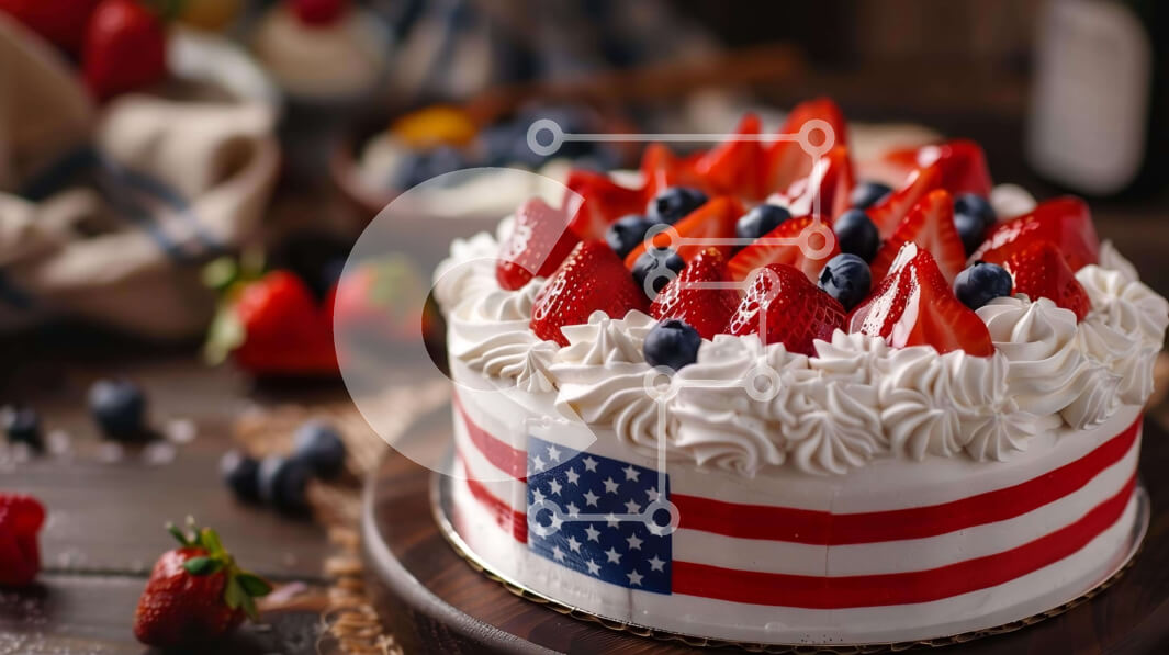 Σετ των 2 Intra Συλλεκτικό Ξύλινο Παζλ Plywood  4mm - Πατριωτικό κέικ 4ης Ιουλίου με φρέσκα μούρα και κόκκινο κρασί Σε Ξύλινο Κουτί - Διαστάσεις: 10x10 cm – 25 κομμάτια