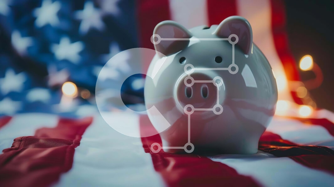 Intra Συλλεκτικό Ξύλινο Παζλ Plywood  4mm - Λευκός κουμπαράς και αμερικανική σημαία Σε Ξύλινο Κουτί - Διαστάσεις: 10x10 cm – 25 κομμάτια