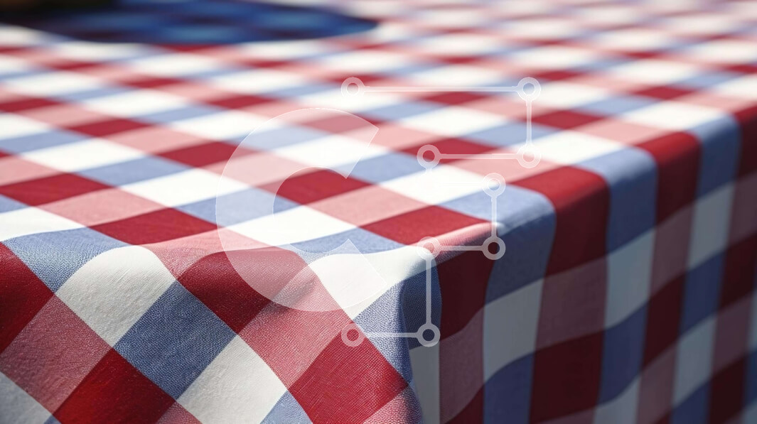 Σετ των 2 Intra Συλλεκτικό Ξύλινο Παζλ Plywood  4mm - Κόκκινο, λευκό και μπλε καρό τραπεζομάντιλο σε τραπέζι εξωτερικού χώρου Σε Ξύλινο Κουτί - Διαστάσεις: 10x10 cm – 25 κομμάτια