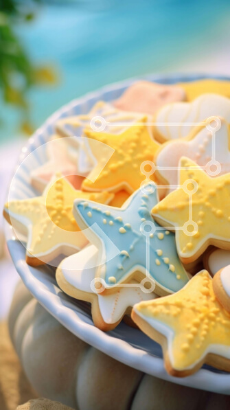 Intra Συλλεκτικό Ξύλινο Παζλ Plywood  4mm - Πιάτο με μπισκότα με θέμα την παραλία με σχέδια αστεριών Σε Ξύλινο Κουτί - Διαστάσεις: 10x10 cm – 25 κομμάτια