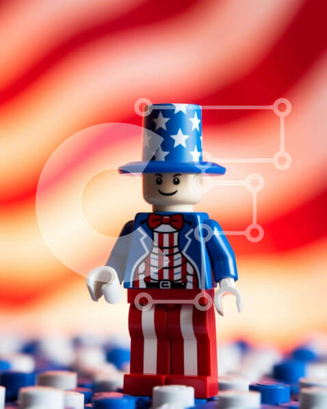 Intra Συλλεκτικό Ξύλινο Παζλ Plywood  4mm - Γιορτή 4ης Ιουλίου με φιγούρα Lego Σε Ξύλινο Κουτί - Διαστάσεις Puzzle: 10x10 cm – 25 κομμάτια