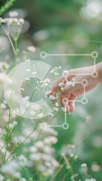 Σετ των 2 Intra Συλλεκτικό Ξύλινο Παζλ Plywood  4mm - Χέρι ατόμου που φτάνει στα λευκά λουλούδια στο δάσος Σε Ξύλινο Κουτί - Διαστάσεις: 10x10 cm – 25 κομμάτια