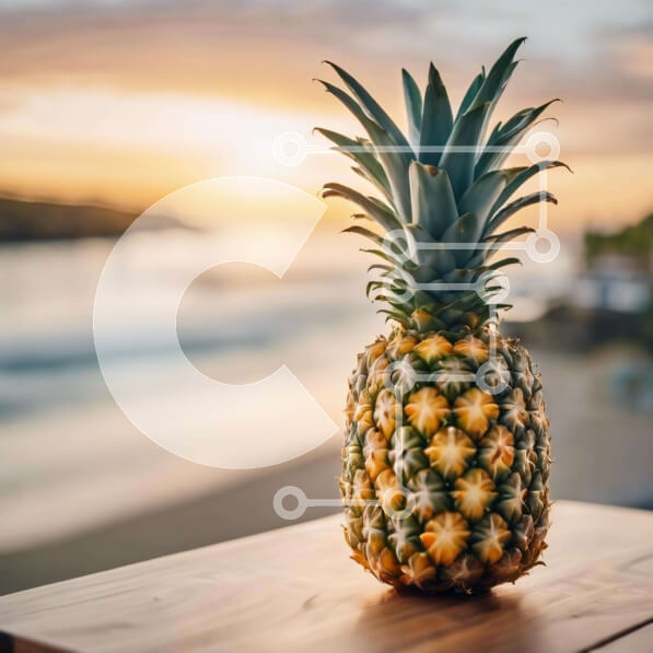 Σετ των 2 Intra Συλλεκτικό Ξύλινο Παζλ Plywood  4mm - Φρέσκος ανανάς σε εξωτερικό ξύλινο τραπέζι με φόντο του ωκεανού Σε Ξύλινο Κουτί - Διαστάσεις: 10x10 cm – 25 κομμάτια