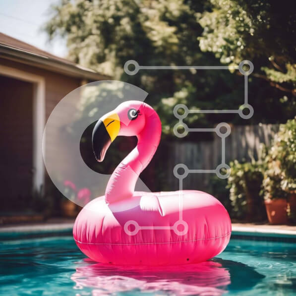 Intra Συλλεκτικό Ξύλινο Παζλ Plywood  4mm - Ροζ Φλαμίνγκο σε πισίνα με οικογενειακό περιβάλλον Σε Ξύλινο Κουτί - Διαστάσεις: 10x10 cm – 25 κομμάτια