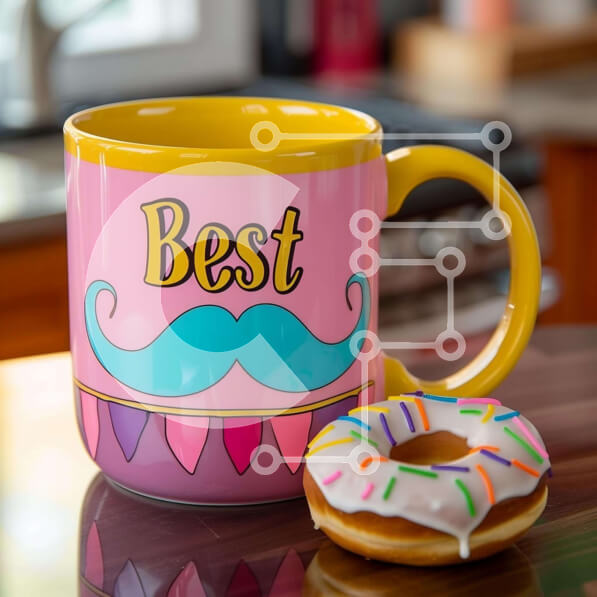 Σετ των 2 Intra Συλλεκτικό Ξύλινο Παζλ Plywood  4mm - Ροζ κούπα καφέ και ντόνατ Σε Ξύλινο Κουτί - Διαστάσεις: 10x10 cm – 25 κομμάτια