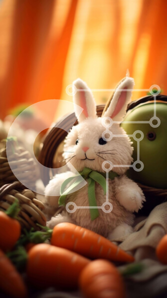 Intra Συλλεκτικό Ξύλινο Παζλ Plywood  4mm - Πασχαλινό λαγουδάκι με φρούτα και καρότα Σε Ξύλινο Κουτί - Διαστάσεις: 10x10 cm – 25 κομμάτια