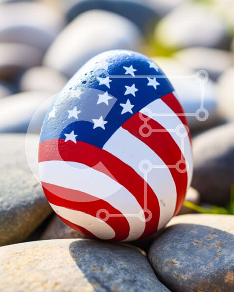 Intra Συλλεκτικό Ξύλινο Παζλ Plywood  4mm - Ζωγραφισμένος βράχος με σχέδιο αμερικανικής σημαίας Σε Ξύλινο Κουτί - Διαστάσεις: 10x10 cm – 25 κομμάτια