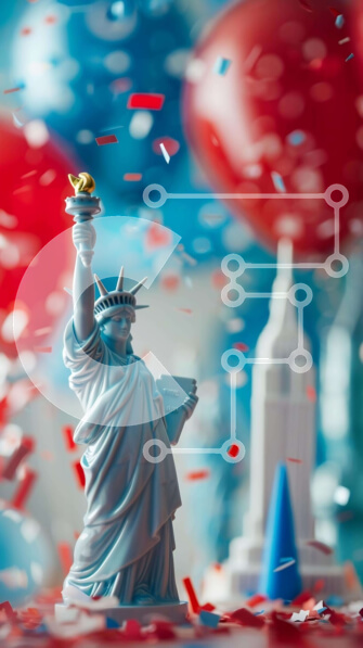 Intra Συλλεκτικό Ξύλινο Παζλ Plywood  4mm - Εορτασμός του αγάλματος της ελευθερίας 4 Ιουλίου Σε Ξύλινο Κουτί - Διαστάσεις: 10x10 cm – 25 κομμάτια