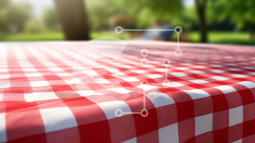 Intra Συλλεκτικό Ξύλινο Παζλ Plywood  4mm - Κόκκινο και άσπρο καρό τραπεζομάντιλο σε μια υπαίθρια εκδήλωση Σε Ξύλινο Κουτί - Διαστάσεις Puzzle: 10x10 cm – 25 κομμάτια