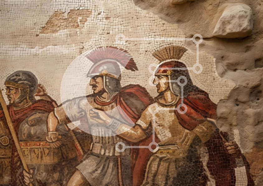 Intra Συλλεκτικό Ξύλινο Παζλ Plywood  4mm - Μωσαϊκό αρχαίων ρωμαϊκών στρατιωτών Σε Ξύλινο Κουτί - Διαστάσεις Puzzle: 10x10 cm – 25 κομμάτια