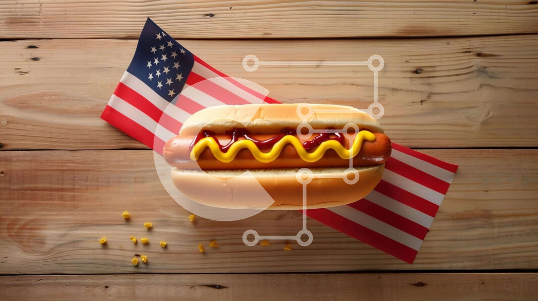 Σετ των 2 Intra Συλλεκτικό Ξύλινο Παζλ Plywood  4mm - Χοτ-ντογκ στην αμερικανική σημαία Σε Ξύλινο Κουτί - Διαστάσεις: 10x10 cm – 25 κομμάτια