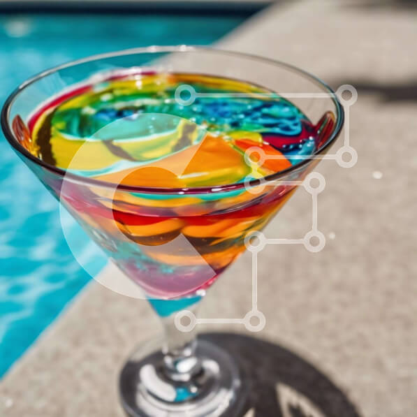 Σετ των 2 Intra Συλλεκτικό Ξύλινο Παζλ Plywood  4mm - Πολύχρωμο ποτήρι Martini δίπλα στην πισίνα Σε Ξύλινο Κουτί - Διαστάσεις: 10x10 cm – 25 κομμάτια