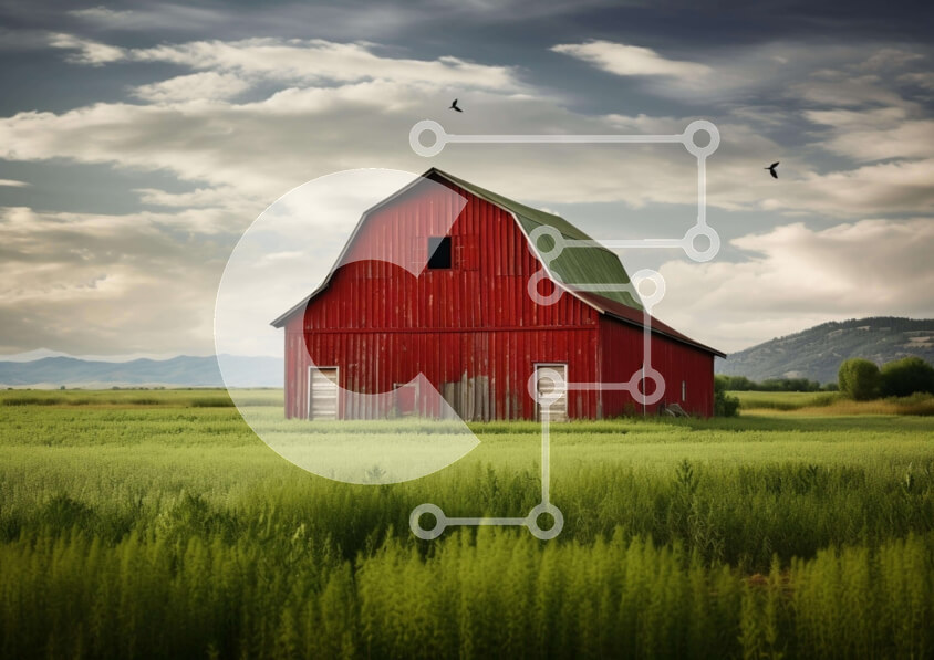 Intra Συλλεκτικό Ξύλινο Παζλ Plywood  4mm - Κόκκινη σιταποθήκη στο πράσινο πεδίο με τα πουλιά που πετούν Σε Ξύλινο Κουτί - Διαστάσεις: 10x10 cm – 25 κομμάτια