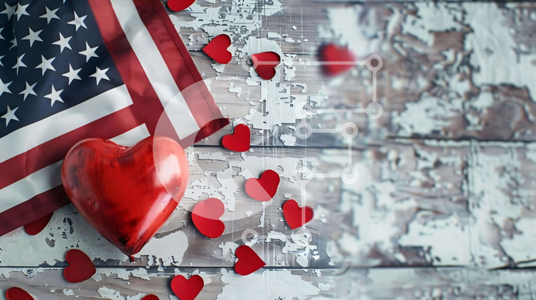 Intra Συλλεκτικό Ξύλινο Παζλ Plywood  4mm - Γιορτή του Αγίου Βαλεντίνου με αμερικανική σημαία και καρδιές Σε Ξύλινο Κουτί - Διαστάσεις: 10x10 cm – 25 κομμάτια