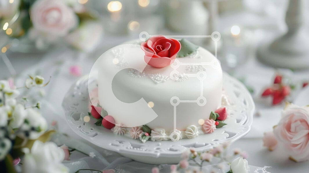 Σετ των 2 Intra Συλλεκτικό Ξύλινο Παζλ Plywood  4mm - Κομψή λευκή τούρτα με κόκκινα τριαντάφυλλα και λουλούδια Σε Ξύλινο Κουτί - Διαστάσεις: 10x10 cm – 25 κομμάτια