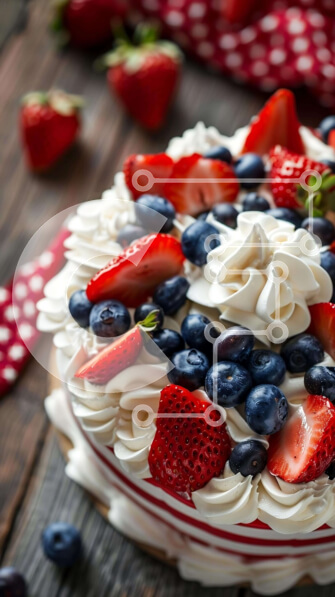 Intra Συλλεκτικό Ξύλινο Παζλ Plywood  4mm - Κόκκινο, λευκό και μπλε κέικ μούρων με σαντιγί Σε Ξύλινο Κουτί - Διαστάσεις: 10x10 cm – 25 κομμάτια