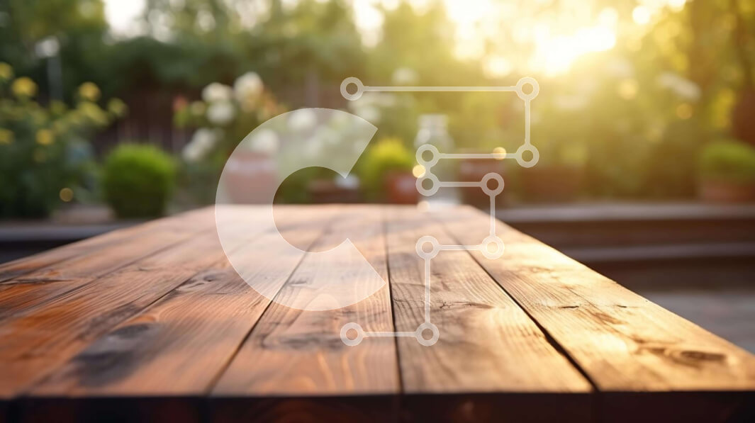 Intra Συλλεκτικό Ξύλινο Παζλ Plywood  4mm - Ξύλινο τραπέζι εξωτερικού χώρου με φυτά σε γλάστρες στο ηλιοβασίλεμα Σε Ξύλινο Κουτί - Διαστάσεις: 10x10 cm – 25 κομμάτια