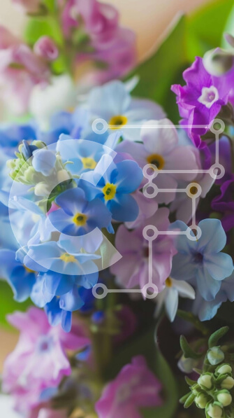 Σετ των 2 Intra Συλλεκτικό Ξύλινο Παζλ Plywood  4mm - Μπουκέτο με μωβ, μπλε και λευκά λουλούδια Σε Ξύλινο Κουτί - Διαστάσεις: 10x10 cm – 25 κομμάτια