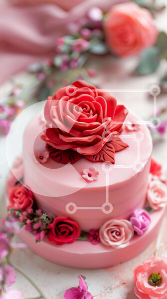 Intra Συλλεκτικό Ξύλινο Παζλ Plywood  4mm - Ροζ κέικ με τριαντάφυλλα και λουλούδια Σε Ξύλινο Κουτί - Διαστάσεις: 10x10 cm – 25 κομμάτια