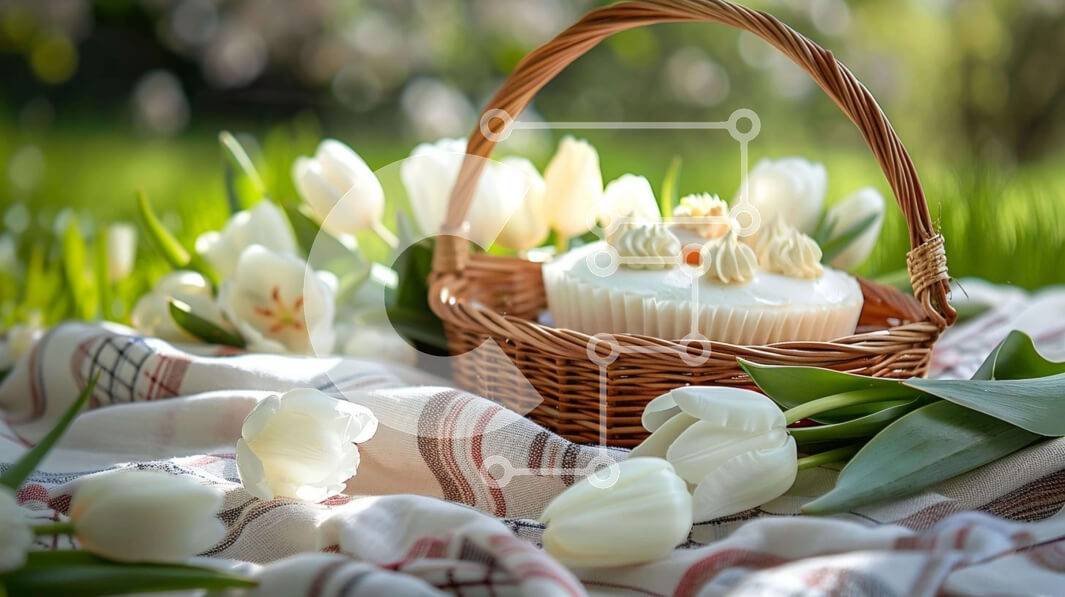 Intra Συλλεκτικό Ξύλινο Παζλ Plywood  4mm - Floral Σύνθεση με Λευκές τουλίπες και Cupcake Σε Ξύλινο Κουτί - Διαστάσεις: 10x10 cm – 25 κομμάτια