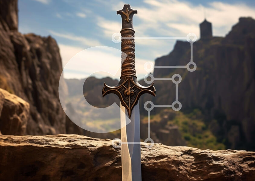 Intra Συλλεκτικό Ξύλινο Παζλ Plywood  4mm - Ξίφος που στηρίζεται σε βράχους Σε Ξύλινο Κουτί - Διαστάσεις: 10x10 cm – 25 κομμάτια