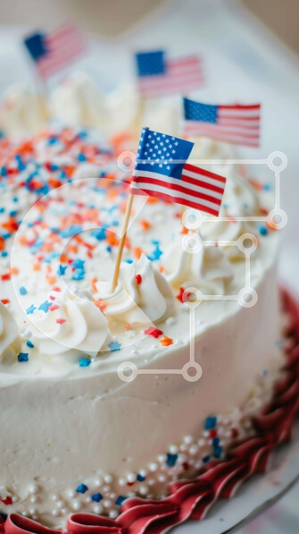 Intra Συλλεκτικό Ξύλινο Παζλ Plywood  4mm - Πατριωτική λευκή τούρτα με αμερικανικές σημαίες Σε Ξύλινο Κουτί - Διαστάσεις: 10x10 cm – 25 κομμάτια