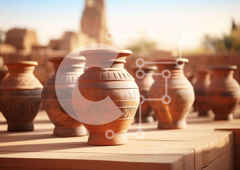 Intra Συλλεκτικό Ξύλινο Παζλ Plywood  4mm - Ομάδα καφέ αγγείων κεραμικής σε ξύλινους ογκόλιθους Σε Ξύλινο Κουτί - Διαστάσεις: 10x10 cm – 25 κομμάτια