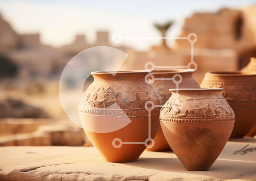 Intra Συλλεκτικό Ξύλινο Παζλ Plywood  4mm - Πήλινα βάζα σε πέτρινο τραπέζι στην έρημο Σε Ξύλινο Κουτί - Διαστάσεις: 10x10 cm – 25 κομμάτια