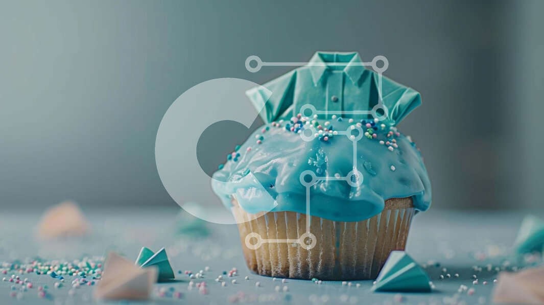 Σετ των 2 Intra Συλλεκτικό Ξύλινο Παζλ Plywood  4mm - Δημιουργικό Cupcake με μπλε γλάσο και σχέδιο Origami Σε Ξύλινο Κουτί - Διαστάσεις: 10x10 cm – 25 κομμάτια