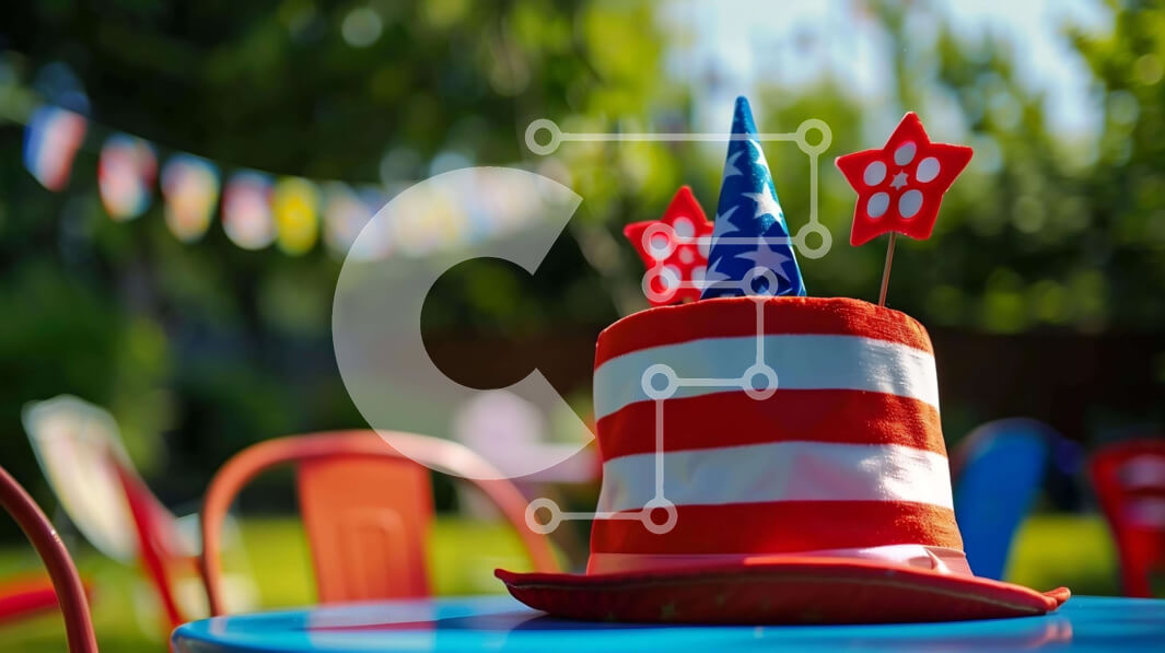 Intra Συλλεκτικό Ξύλινο Παζλ Plywood  4mm - Κόκκινο, λευκό και μπλε πατριωτικό καπέλο και σημαίες σε εξωτερικούς χώρους Σε Ξύλινο Κουτί - Διαστάσεις Puzzle: 10x10 cm – 25 κομμάτια