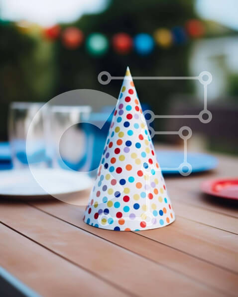 Intra Συλλεκτικό Ξύλινο Παζλ Plywood  4mm - Πολύχρωμο χάρτινο καπέλο για πάρτι σε τραπέζι εξωτερικού χώρου Σε Ξύλινο Κουτί - Διαστάσεις Puzzle: 10x10 cm – 25 κομμάτια