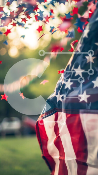 Intra Συλλεκτικό Ξύλινο Παζλ Plywood  4mm - Γιορτή 4ης Ιουλίου με αμερικανική σημαία και κομφετί Σε Ξύλινο Κουτί - Διαστάσεις: 10x10 cm – 25 κομμάτια