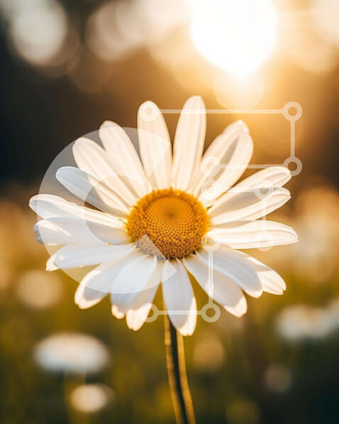 Intra Συλλεκτικό Ξύλινο Παζλ Plywood  4mm - Λευκή Μαργαρίτα στο ηλιόλουστο χωράφι Σε Ξύλινο Κουτί - Διαστάσεις: 10x10 cm – 25 κομμάτια