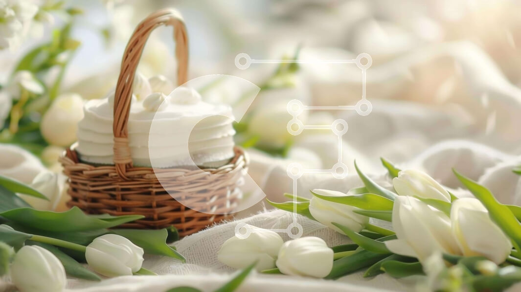 Intra Συλλεκτικό Ξύλινο Παζλ Plywood  4mm - Καλάθι με λευκές τουλίπες και cupcakes Σε Ξύλινο Κουτί - Διαστάσεις Puzzle: 10x10 cm – 25 κομμάτια