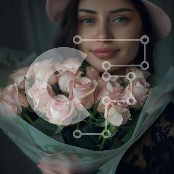 Σετ των 2 Intra Συλλεκτικό Ξύλινο Παζλ Plywood  4mm - Νεαρή γυναίκα που κρατά ροζ τριαντάφυλλα Σε Ξύλινο Κουτί - Διαστάσεις: 10x10 cm – 25 κομμάτια