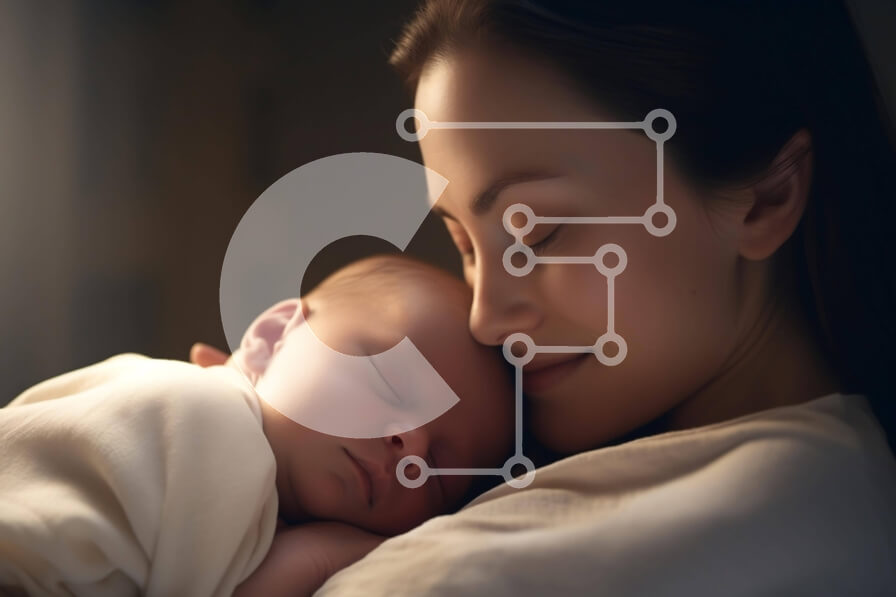 Intra Συλλεκτικό Ξύλινο Παζλ Plywood  4mm - Μητέρα που κρατά το νεογέννητο μωρό στο ζεστό φως Σε Ξύλινο Κουτί - Διαστάσεις Puzzle: 10x10 cm – 25 κομμάτια